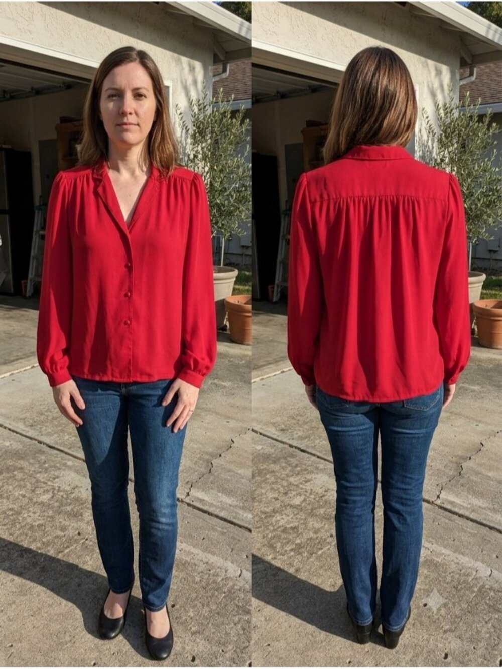 Vintage 80s Charisma Red Balloon Sleeve Blouse Shirt Poly Chiffon Size 12